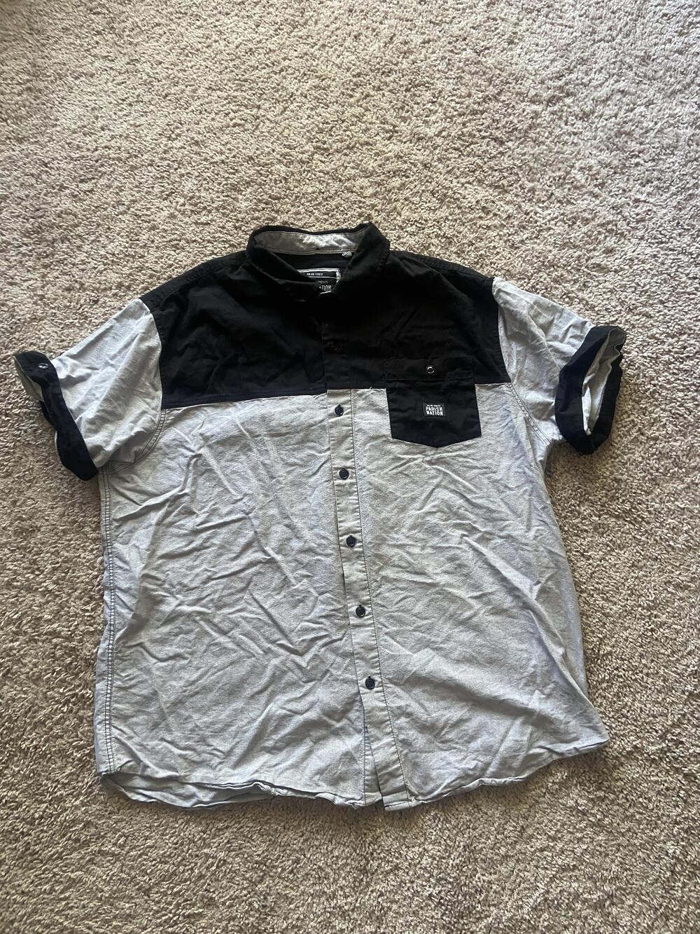 Parish Nation Shirt Mens 3XL Gray Black Colorblock Short Sleeve Button Up Pocket